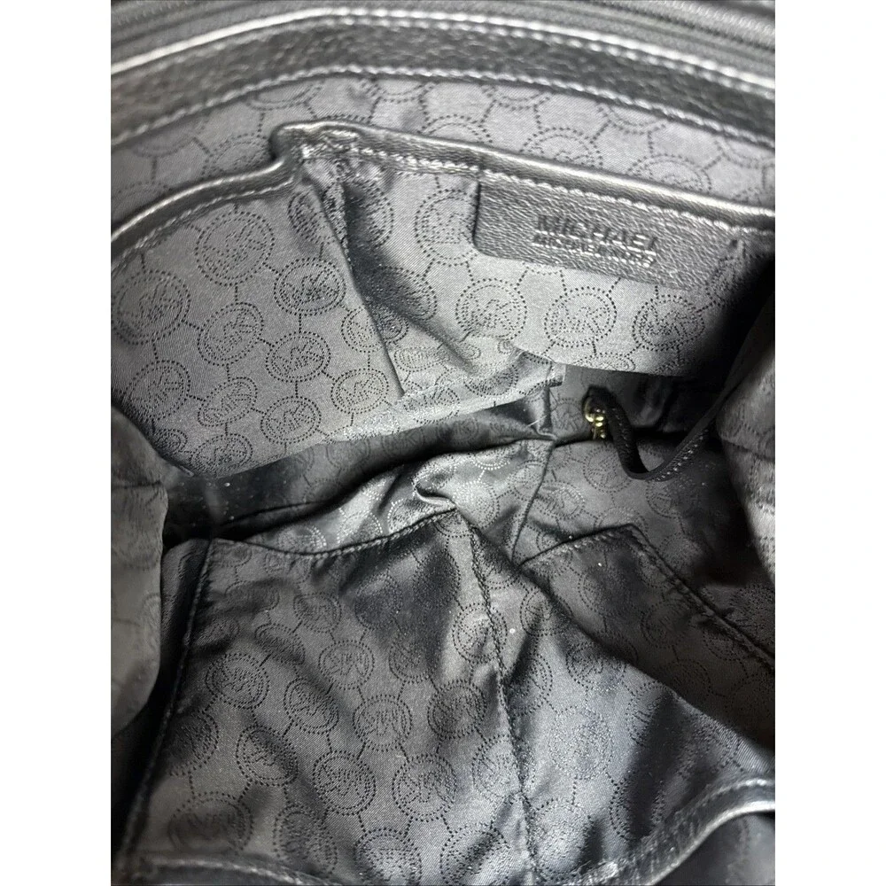 Michael Kors Hamilton Satchel Tote Leather Bag Black with Gold Lock and Chain